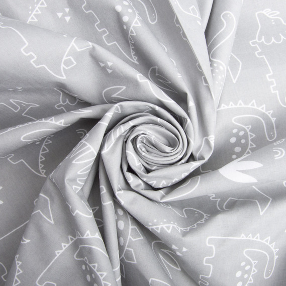 Тканина бязь ранфорс для постільної білизни, бавовна, 130 гр/м2, 240 см 1358/10 Дінопарк сіра, фото 1