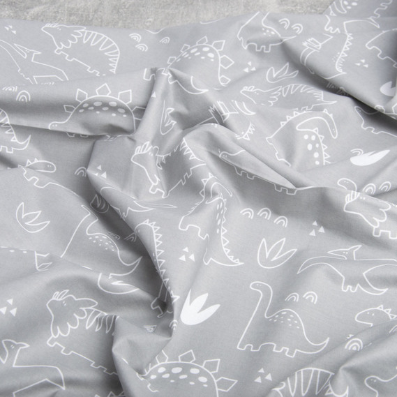 Тканина бязь ранфорс для постільної білизни, бавовна, 130 гр/м2, 240 см 1358/10 Дінопарк сіра, фото 2
