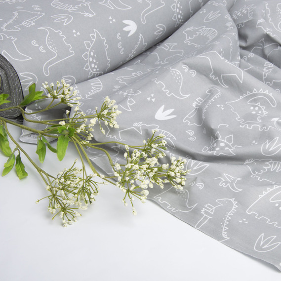 Тканина бязь ранфорс для постільної білизни, бавовна, 130 гр/м2, 240 см 1358/10 Дінопарк сіра, фото 3