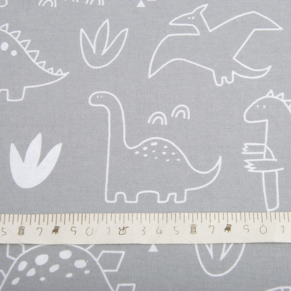 Тканина бязь ранфорс для постільної білизни, бавовна, 130 гр/м2, 240 см 1358/10 Дінопарк сіра, фото 4