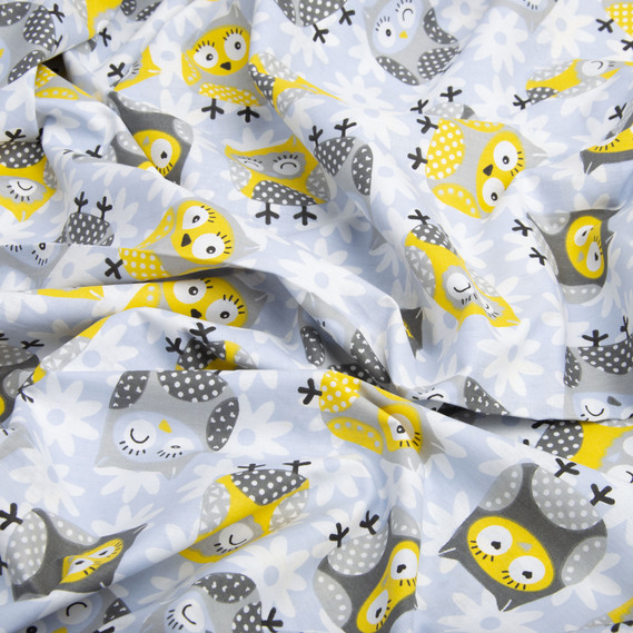 Тканина бязь ранфорс для постільної білизни, бавовна, 130 гр/м2, 240 см 5044/01 совушка блакитний, фото 2