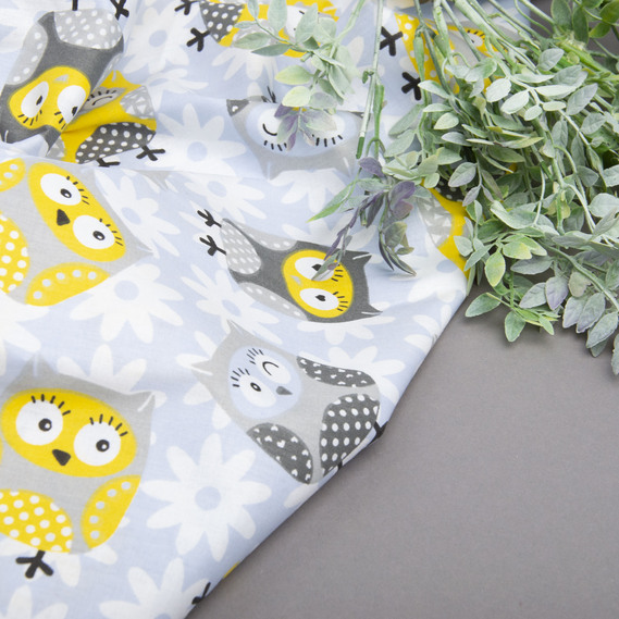 Тканина бязь ранфорс для постільної білизни, бавовна, 130 гр/м2, 240 см 5044/01 совушка блакитний, фото 3