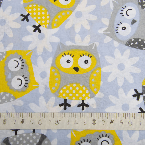 Тканина бязь ранфорс для постільної білизни, бавовна, 130 гр/м2, 240 см 5044/01 совушка блакитний, фото 4