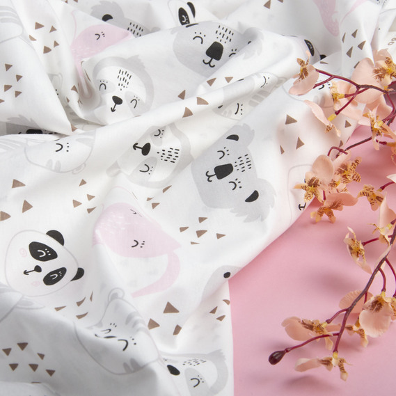 Тканина бязь ранфорс для постільної білизни, бавовна, 130 гр/м2, 240 см 26386/2 сплячі звірі рожева, фото 3