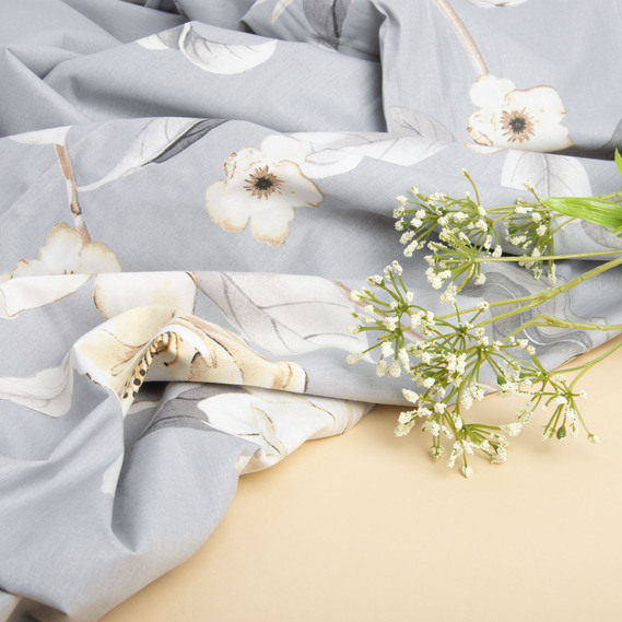 Ткань бязь ранфорс для постельного белья 2,4 м V-26915/7 Магнолія сіра, фото 3