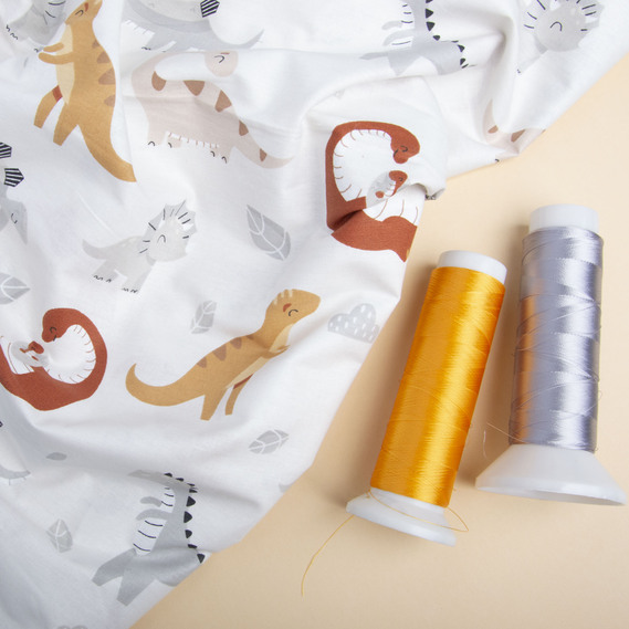 Тканина бязь ранфорс для постільної білизни 2,4 м V-26335/1 дінозавр св/беж, фото 3