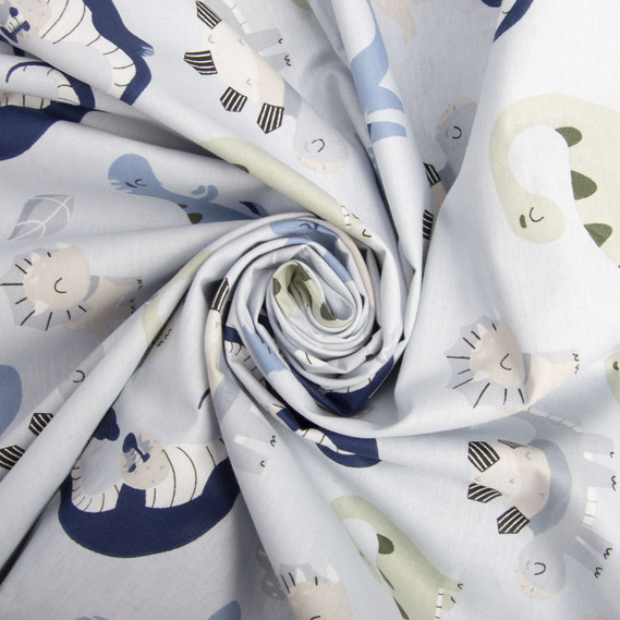 Тканина бязь ранфорс для постільної білизни 2,4 м V-26335/3 дінозавр блакитний, фото 1