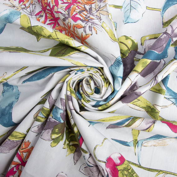 Ткань бязь ранфорс для постельного белья 2,4 м V-25078/2 флора сіра/бірюза, фото 1