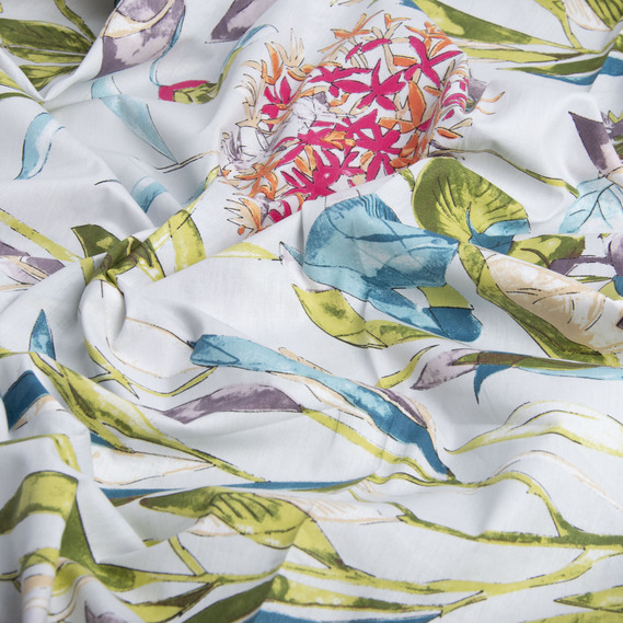 Ткань бязь ранфорс для постельного белья 2,4 м V-25078/2 флора сіра/бірюза, фото 2