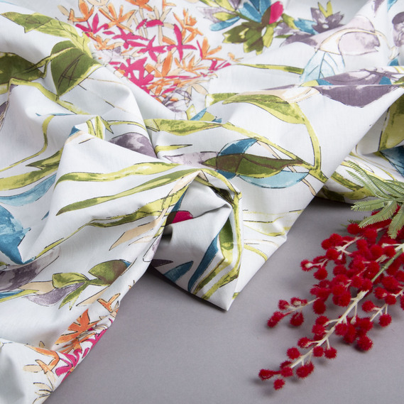 Ткань бязь ранфорс для постельного белья 2,4 м V-25078/2 флора сіра/бірюза, фото 3