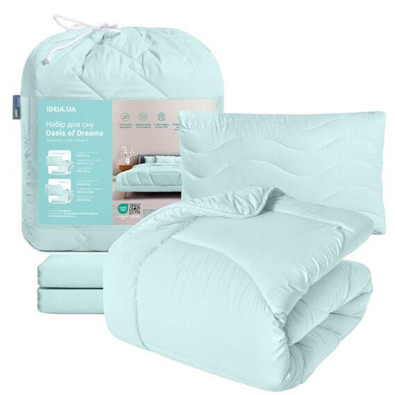 Набір постільної білизни OASIS TM IDEIA полуторний з ковдрою 140х210 см, наволочка 50х70 см та простирадло 150х220 см м`ята , фото 1