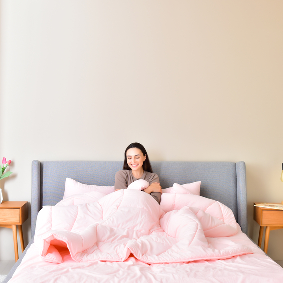 Набір постільної білизни OASIS TM IDEIA полуторний з ковдрою 140х210 см, наволочка 50х70 см та простирадло 150х220 см пудра, фото 8