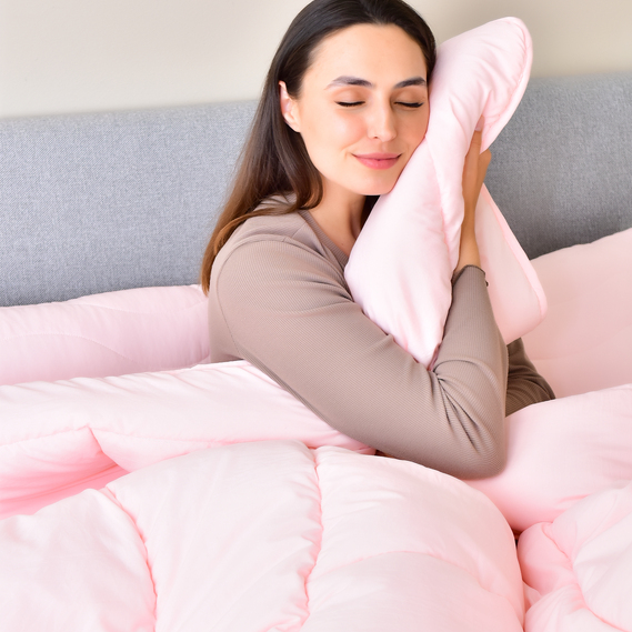 Набір постільної білизни OASIS TM IDEIA полуторний з ковдрою 140х210 см, наволочка 50х70 см та простирадло 150х220 см пудра, фото 9