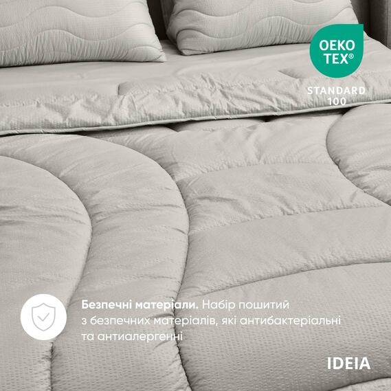 Набір постільної білизни OASIS TM IDEIA полуторний з ковдрою 140х210 см, наволочка 50х70 см та простирадло 150х220 см сірий перламутровий, фото 6