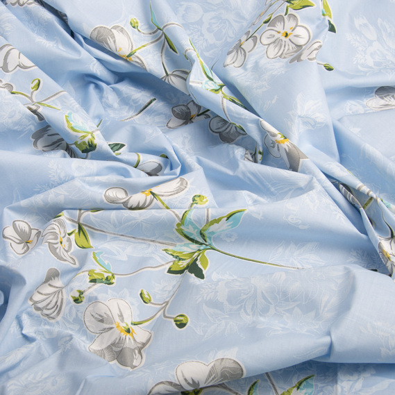 Тканина Тік для постільної білизни 2,2 м D022 Суцвіття блакитне, фото 2