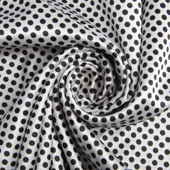 Тканина Атлас Горохи різнокольорові конфеті біло/чорні №2, фото 1