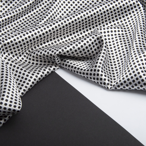Тканина Атлас Горохи різнокольорові конфеті біло/чорні №2, фото 3