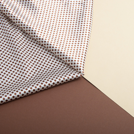 Тканина Атлас Горохи різнокольорові конфеті молоко/корич №2, фото 3