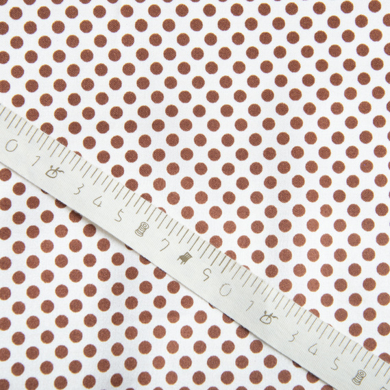 Тканина Атлас Горохи різнокольорові конфеті молоко/корич №2, фото 4