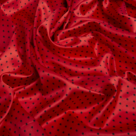 Тканина плательная атлас Горохи дріб кавун, фото 2 Тканина плательная атлас Горохи дріб кавун, фото 2