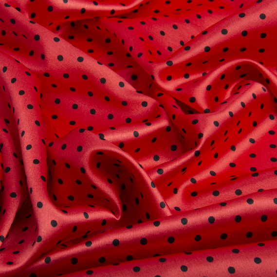 Тканина плательная атлас Горохи дріб нектарин, фото 2 Тканина плательная атлас Горохи дріб нектарин, фото 2