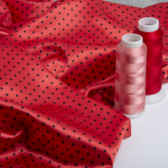 Тканина плательная атлас Горохи дріб нектарин, фото 3 Тканина плательная атлас Горохи дріб нектарин, фото 3