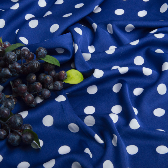 Тканина атлас шовк горошок сер електрик, фото 3