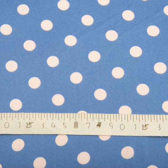 Тканина плательная атлас шовк Горошок білий на блак, фото 4