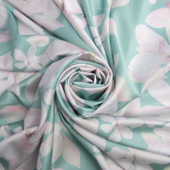 Ткань плательная атлас шелк магнолія бірюза, фото 1