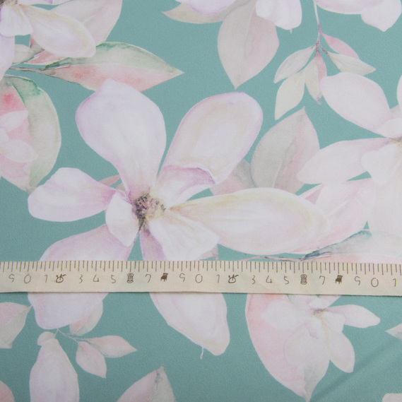 Ткань плательная атлас шелк магнолія бірюза, фото 4