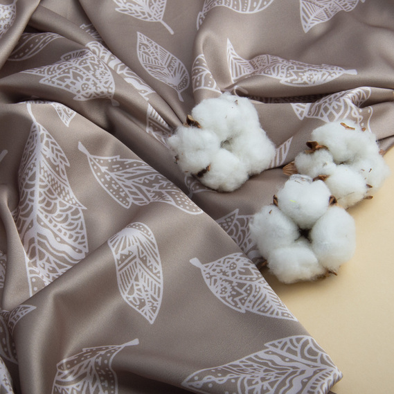 Dress fabric satin silk листок беж, фото 3