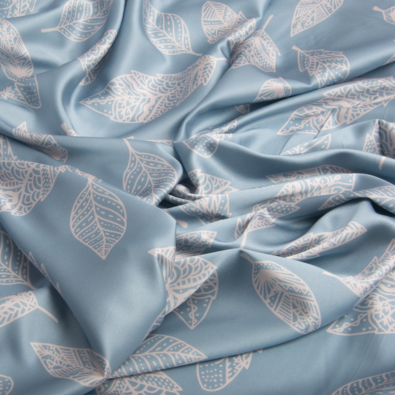 Dress fabric satin silk листок блакитний, фото 2