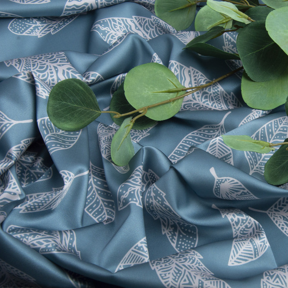 Ткань плательная атлас шелк листок темна м’ята , фото 3