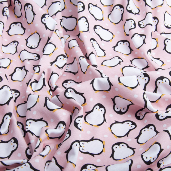 Interlock knitted fabric 190 g/m2 пінгвіни рожевий, фото 2 Interlock knitted fabric 190 g/m2 пінгвіни рожевий, фото 2