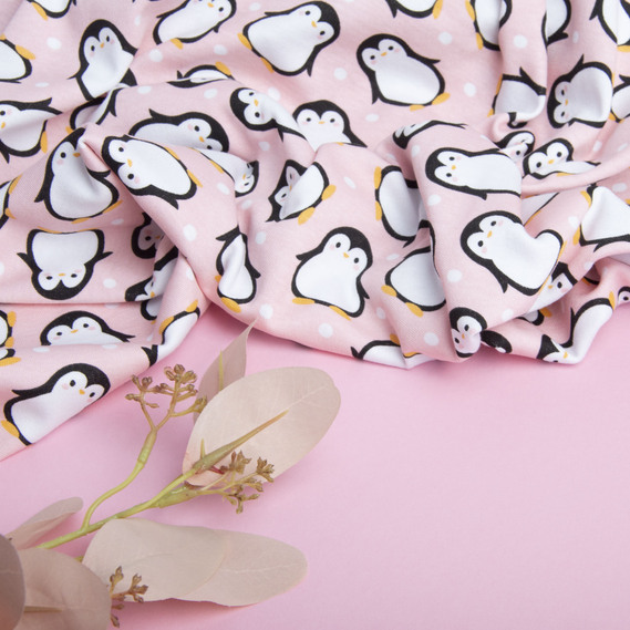 Interlock knitted fabric 190 g/m2 пінгвіни рожевий, фото 3 Interlock knitted fabric 190 g/m2 пінгвіни рожевий, фото 3