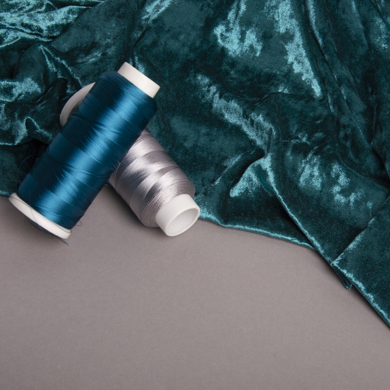 Тканина Оксамит стрейч однотонний Li, тканина костюмна, платтяна оксамитова, велюр V-23 т/бірюза, фото 3