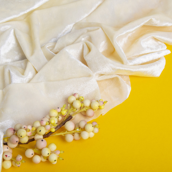 Тканина Оксамит стрейч однотонний Li, тканина костюмна, платтяна оксамитова, велюр ваніль , фото 3