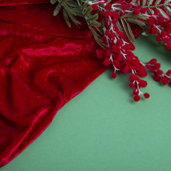 Ткань Бархат стрейч однотонный Li, ткань костюмная, плательная бархатная, велюр гранат, фото 3