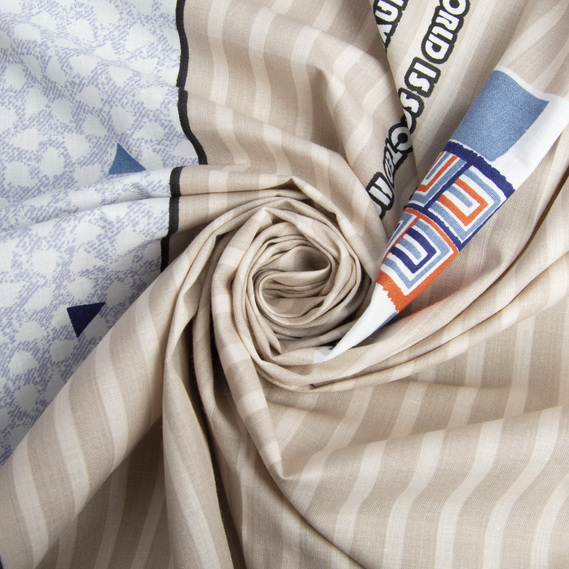 Тканина бязь бавовна GOLD LUX щіл.125 г/м2 V-GLux-4669 смуги беж денім, фото 1