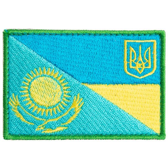 Flag patches of Ukraine and Kazakhstan, size 5.5x8 cm, with hook and loop backing, фото 1