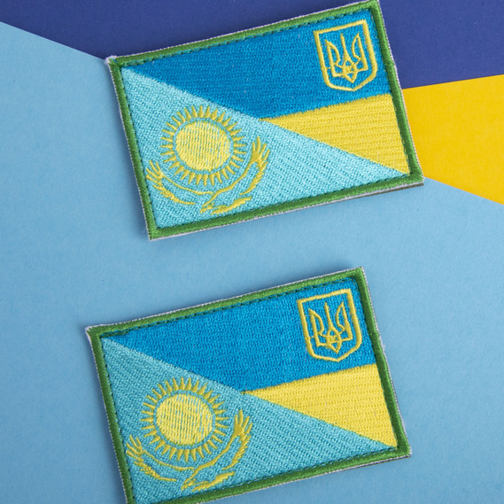 Flag patches of Ukraine and Kazakhstan, size 5.5x8 cm, with hook and loop backing, фото 2