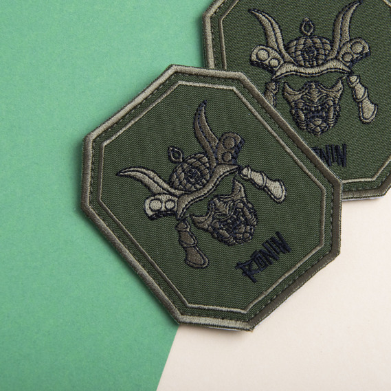 Шеврон нашивка на липучке Самурай, вышитый патч 8,5х7,5 см олива , фото 3