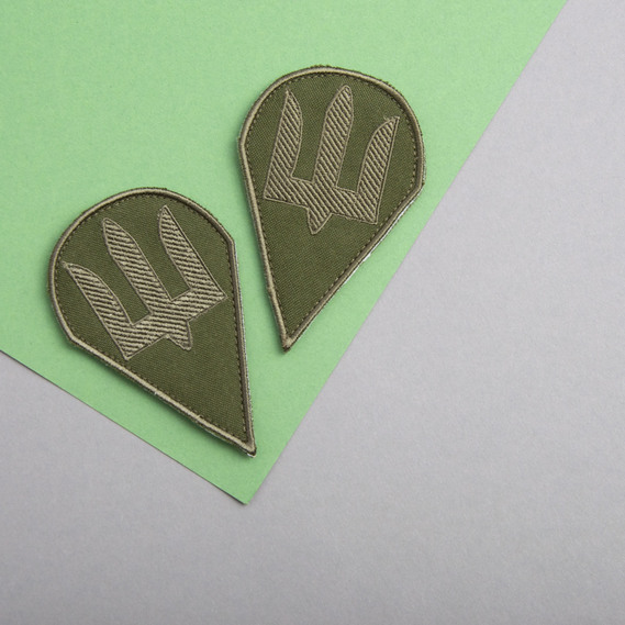 Шеврон нашивка на липучці Тризуб ДШВ, десантно-штурмові війска, вишитий патч 6,3х9,8 см хакі, фото 4