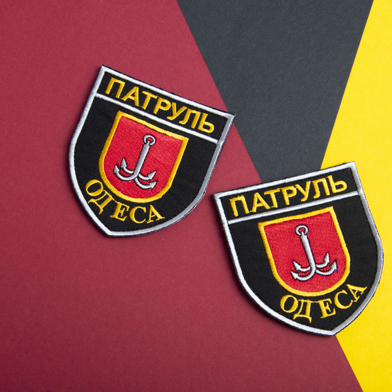 Шеврон нашивка на липучці Патруль Одеса, вишитий патч 8х9 см червоний , фото 3