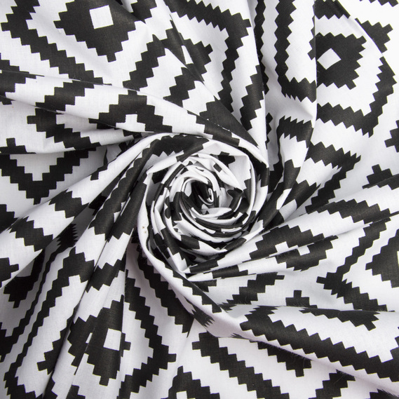 Тканина бязь ранфорс для постільної білизни 2,4 м V-G2896 2 ромб біло чорний, фото 1