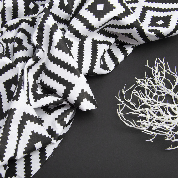 Тканина бязь ранфорс для постільної білизни 2,4 м V-G2896 2 ромб біло чорний, фото 3