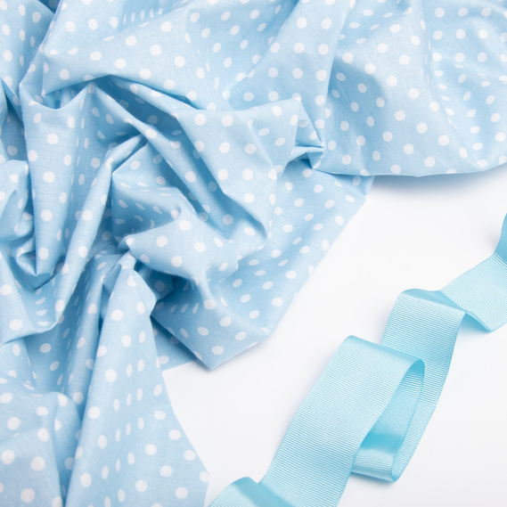 Тканина бязь ранфорс для постільної білизни 2,4 м V-G1590/5 горох блакитний, фото 3