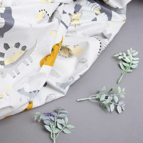 Ткань бязь ранфорс для постельного белья 2,4 м V-26335/4 Дінозавр сіро/беж, фото 3