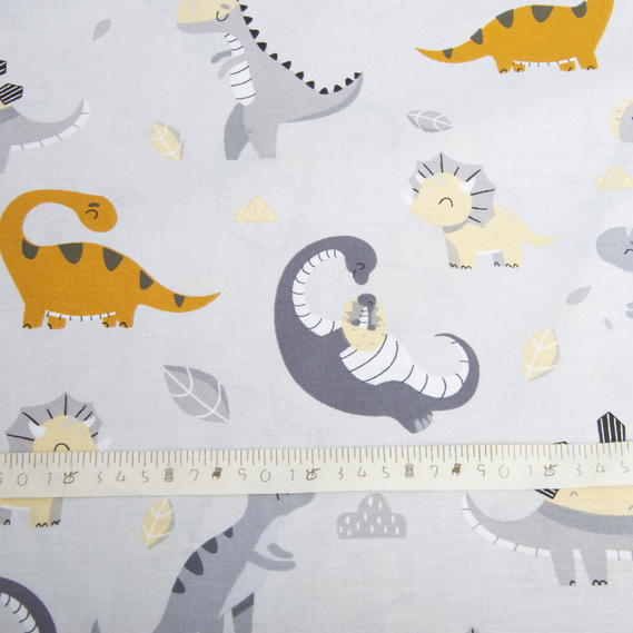 Ткань бязь ранфорс для постельного белья 2,4 м V-26335/4 Дінозавр сіро/беж, фото 4