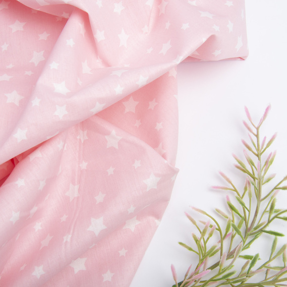 Ткань бязь ранфорс для постельного белья 2,4 м V-23764/11 зірочки білі на рожев, фото 3